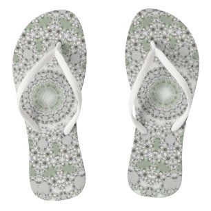 Chinelos Caleidoscópio Fractal Mandala - cinza verde