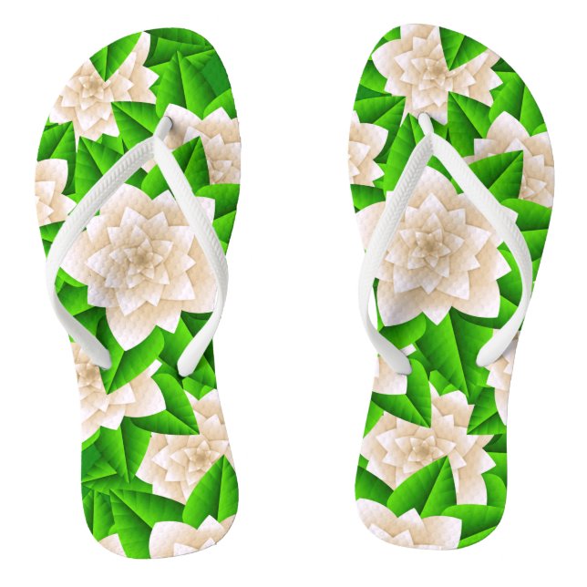 Chinelos Camélias Brancas e Folhas Verdes (Pé da cama)