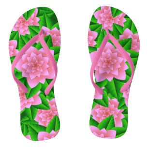 Chinelos Camellias rosa-gelo e folhas verdes
