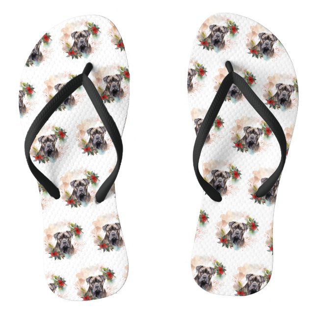 Chinelos Cane Corso Christmas Wreath Festivo Pup (Pé da cama)