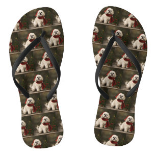 Chinelos Cão Lhasa Apso na Neve Natal