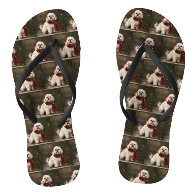 Chinelos Cão Lhasa Apso na Neve Natal (Pé da cama)