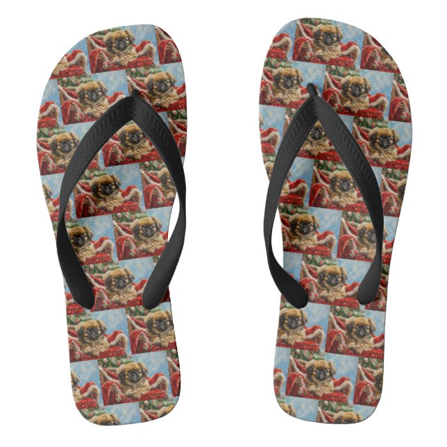 Chinelos Cão Pequinês Natal Festivo (Pé da cama)