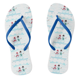 Chinelos Casal de neve feliz acenando flipFlops de férias