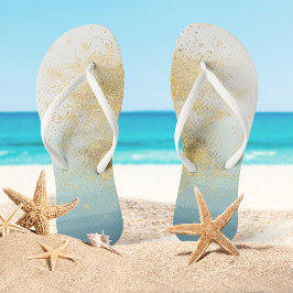 Chinelos Casamento de Destino de Praia Branco Azul Dourado