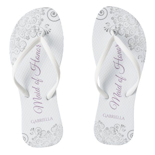 Chinelos Casamento de Lavandas e rendas de prata (Pé da cama)