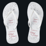 Chinelos Casamento de Madrinha de casamento Vermelha e rend<br><div class="desc">Estas chinelos bonitas são uma maneira divertida de obrigado e reconhecer a Madrinha de casamento no seu casamento. Possui um design elegante com cadeiras de cinza prateada em um fundo branco e cartaz de rico em letra vermelha. Há espaço para seu nome e título, assim como os nomes do casal...</div>