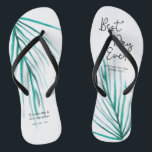 Chinelos Casamento de Praia Personalizado no Melhor Dia de<br><div class="desc">Folhas de palma de aquarela,  moderno roteiro manuscrito para o texto do "melhor dia de sempre",  esses chinelos são divertidos e funcionais. Amplie a sua apreciação mantendo os pés vestidos e felizes.</div>