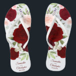 Chinelos Casamento de Rosas de Boho Vermelho e Rosa Cinzent<br><div class="desc">Dance a noite fora com essas belas chinelos de casamento. O design bócio rústico apresenta rosas de aquarelas pintadas manualmente em tons de burgundy, vermelho e rosa-pincel, juntamente com folhas de eucalipto e verde-jardim. Há espaço para os nomes do casal e da data do casamento abaixo. Uma maneira maravilhosa de...</div>
