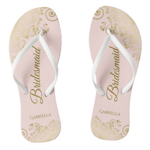 Chinelos Casamento Dourado de Bridesmaid Rosa Espelho Elega