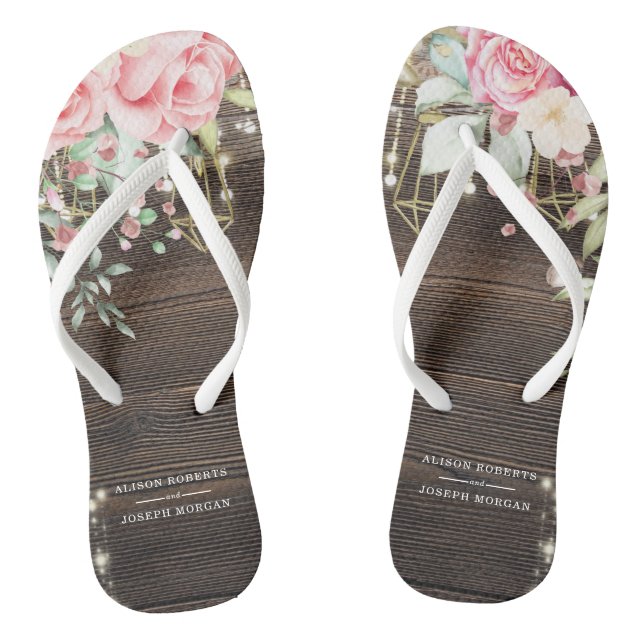 Chinelos Casamento Floral Rustic Wood Personalizado (Pé da cama)