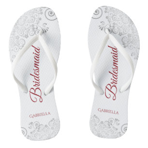Chinelos Casamento Simples de Lace Silver e Bridesmaid de S