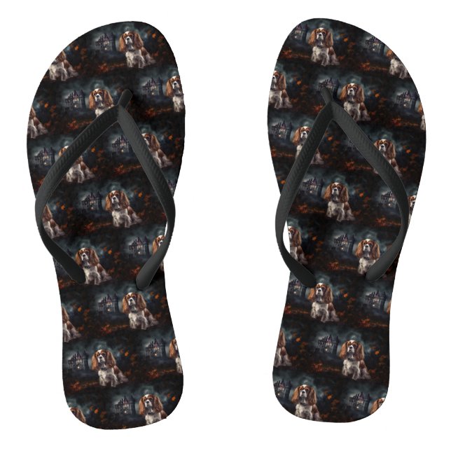 Chinelos Cavalier King Charles Spaniel Halloween Assustador (Pé da cama)