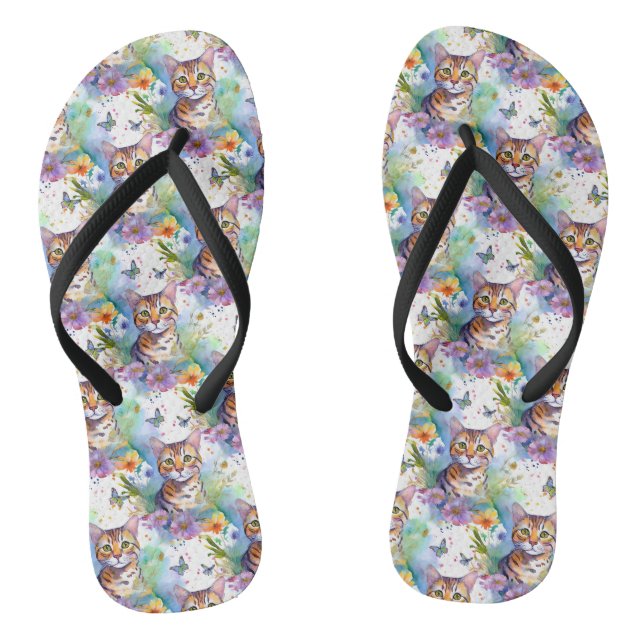 Chinelos Chão de Sacudir de Gato de Bengala e Flores (Pé da cama)