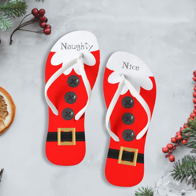 Chinelos Christmas in July Santa Suit Naughty or Nice Red (Naughty and Nice festive flip flops just for you)