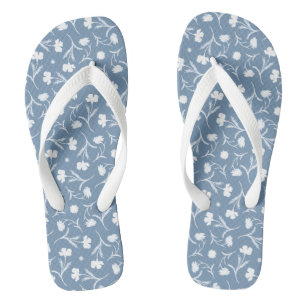 Chinelos Cinza Azul Branco Liberdade Padrão Floral Elegante