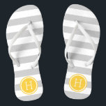 Chinelos Cinza e Monograma das fitas de pré-disquete amarel<br><div class="desc">sandálias de flutuação de sacudir impressas personalizadas com um padrão de stripe náutica de pré-disquete e seu monograma personalizado ou outro texto em um quadro circular. Clique em Personalizar para alterar as fontes e cores do texto ou adicionar suas próprias imagens para criar uma única design!</div>