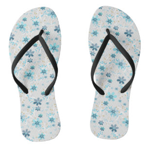 Chinelos Cinza floral, retrô, cinza, azul, elegante
