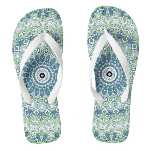 Chinelos Cinza Verde Azul Costeira Mandala Caleidoscópio