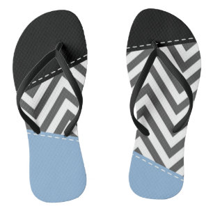 Chinelos Cinza Zigzag, Cinza Chevron, Zigzag Patterno, Azul