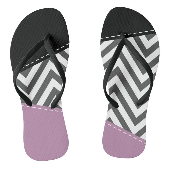 Chinelos Cinza Zigzag, Cinza Chevron, Zigzag Patterno, Roxo (Pé da cama)