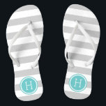 Chinelos Cinzas e Turquesas, Disquete Monograma<br><div class="desc">sandálias de flutuação de sacudir impressas personalizadas com um padrão de stripe náutica de pré-disquete e seu monograma personalizado ou outro texto em um quadro circular. Clique em Personalizar para alterar as fontes e cores do texto ou adicionar suas próprias imagens para criar uma única design!</div>