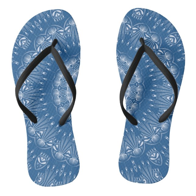 Chinelos Círculo caleidoscópico de Verão impressão azul (Pé da cama)