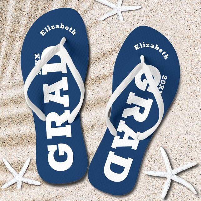 Chinelos Classe de Mais velho de Graduação Azul e Branco (Blue and White Graduation Senior Class Flip Flops)