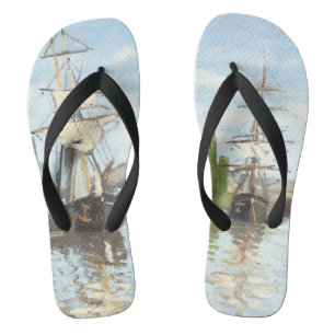 Chinelos Claude Monet. Navios a voar no Sena em Rouen
