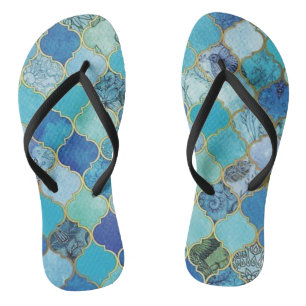 Chinelos Cobalt Blue, Aqua e Dourado marroquino