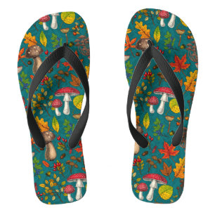 Chinelos Cogumelos, folhas, loucos e bagas de outono, em az