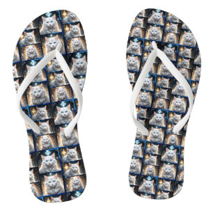 Chinelos Colagem de Fotos de Gato Persa Branca Fluffy