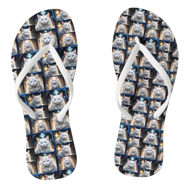 Chinelos Colagem de Fotos de Gato Persa Branca Fluffy (Pé da cama)