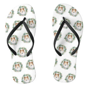 Chinelos Collie Christmas Wreath Festivo Pup