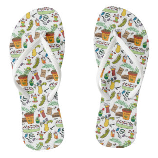 Chinelos com ferramentas de jardim e motivo de flo