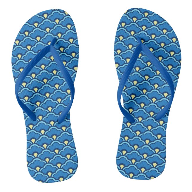 Chinelos Conchas Chinesas em Azul Oceano e Índigo (Pé da cama)