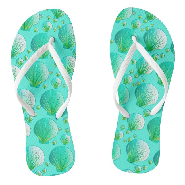 Chinelos Conchas marinhas verdes em aqua (Pé da cama)