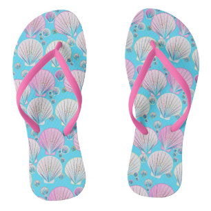 Chinelos Conchas marítimas brancas e cor-de-rosa em turques