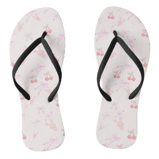 Chinelos Coquette Style Flip-Flops with Bunnies & Cherries 