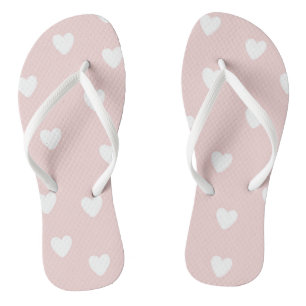 Chinelos Cor-de-rosa pincelado com corações brancos