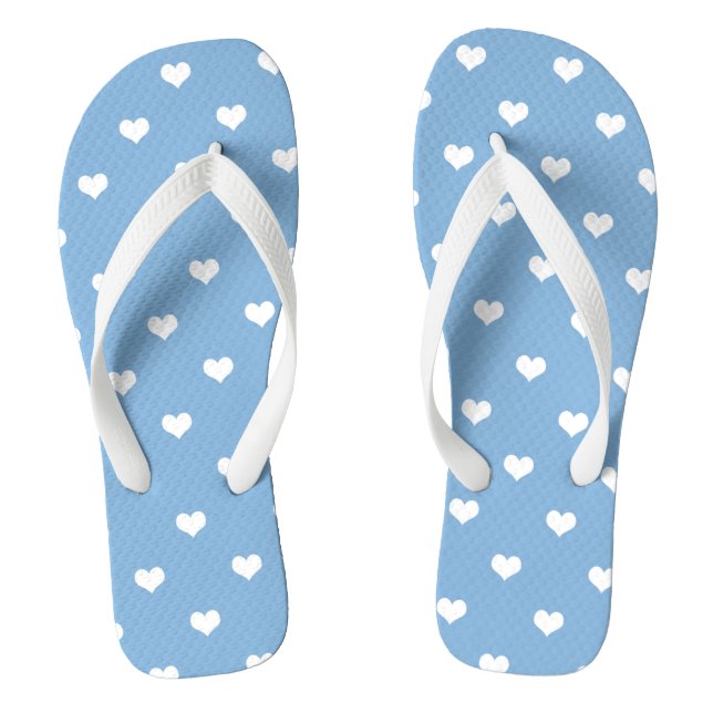 Chinelos Corações de amor branco em azul-bebê (Pé da cama)