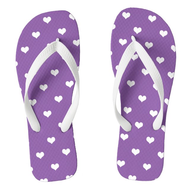 Chinelos Corações de amor branco em roxo (Pé da cama)