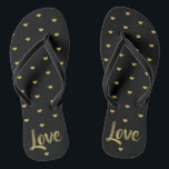 Chinelos Corações de Amor Preto e Dourado<br><div class="desc">Muito tenente e muito chique,  trate-se a si mesmo ou a alguém especial a estes chinelos de corações negros e dourados.</div>