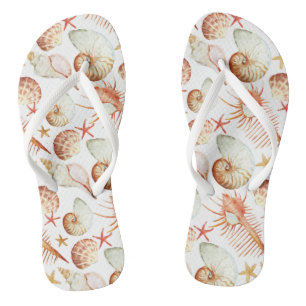 Chinelos Coral Com Conchas E Caranguejos