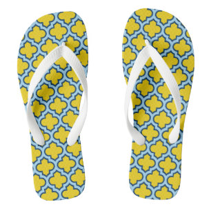 Chinelos Corante amarelo e azul-bebê, latido, quatrefoil