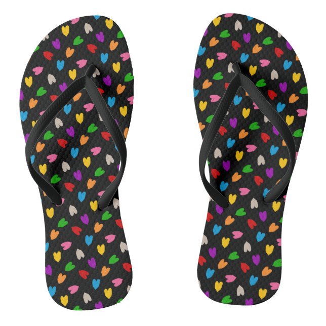 Chinelos Cores Amor Corações Padrão Design Preto  (Pé da cama)