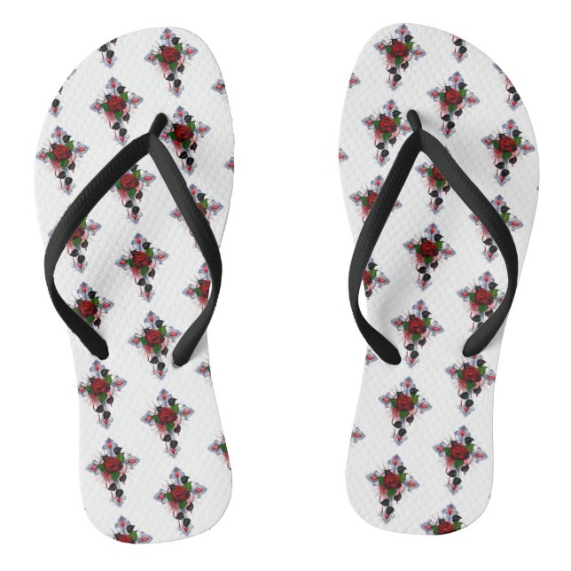 Chinelos Cruz de Prata com Rosa vermelha (Pé da cama)