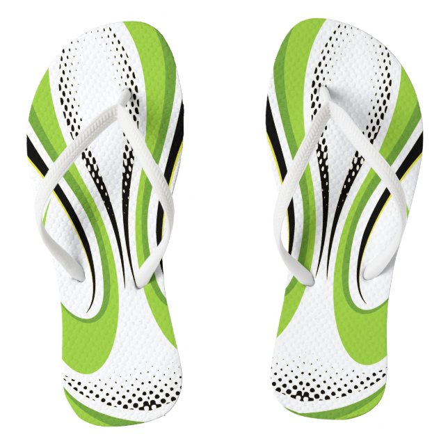 Chinelos Curva abstrato verde branca e preta (Pé da cama)