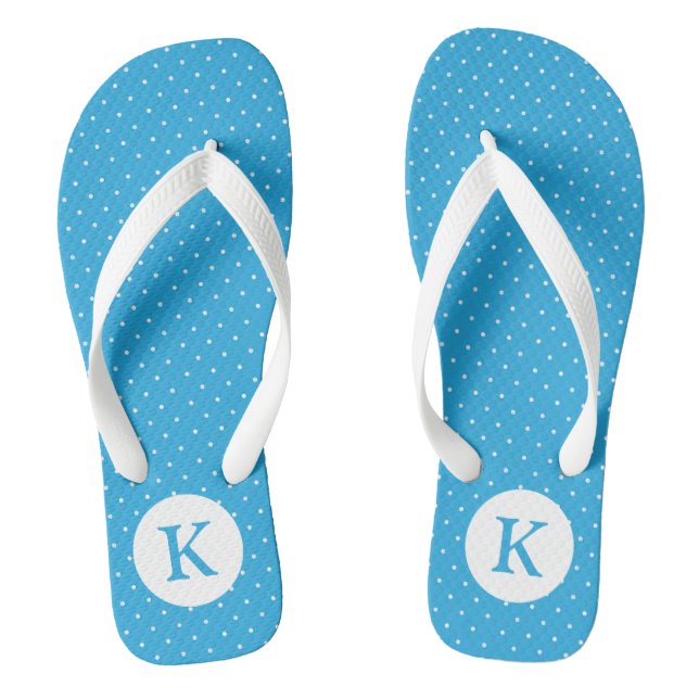 Chinelos Cute Light Blue Polka Dot Pattern Monogram (Pé da cama)