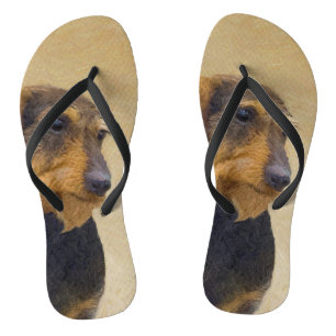 Chinelos Dachshund (Wirehaired) Pintura Original para Cacho